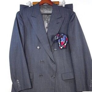 Givenchy Mens Pinstripe Double Breasted Suit Two Piece Charcoal Blazer sz 44R